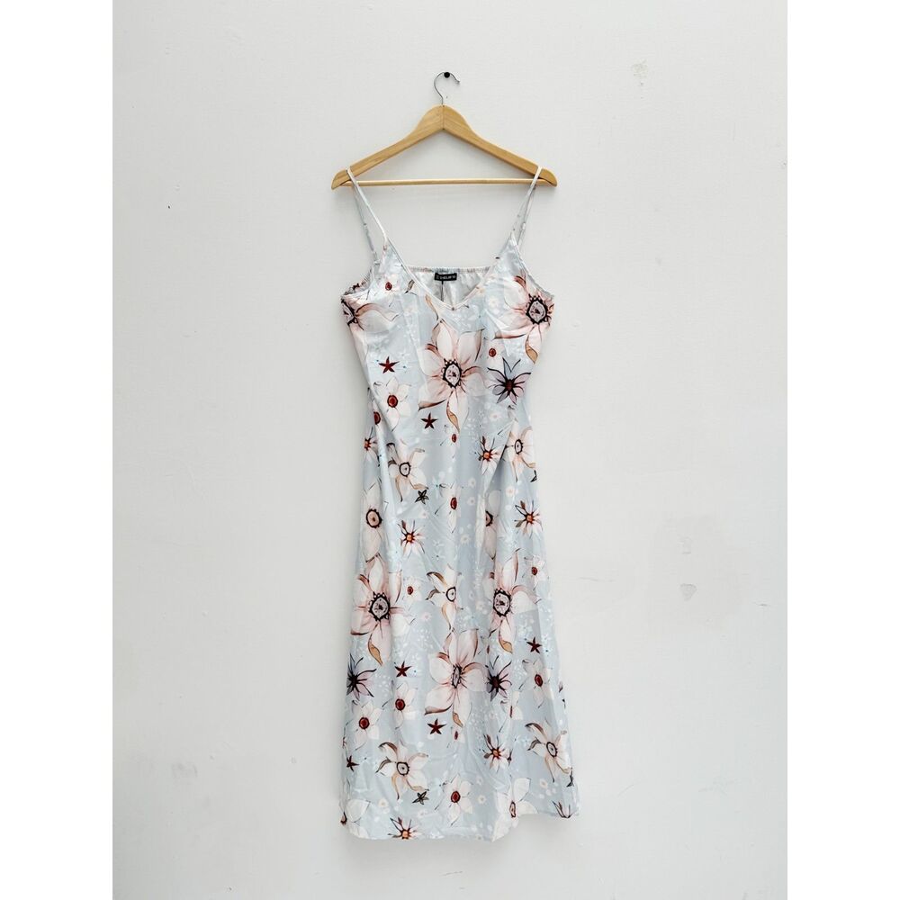 Sheilay Floral Print V-Neck Slip Dress NWT Sage Blue Multi Size XXL